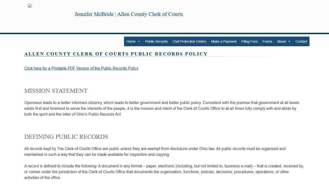 Allen County Clerk of Courts Public Records Policy – Allen County Clerk of Courts
