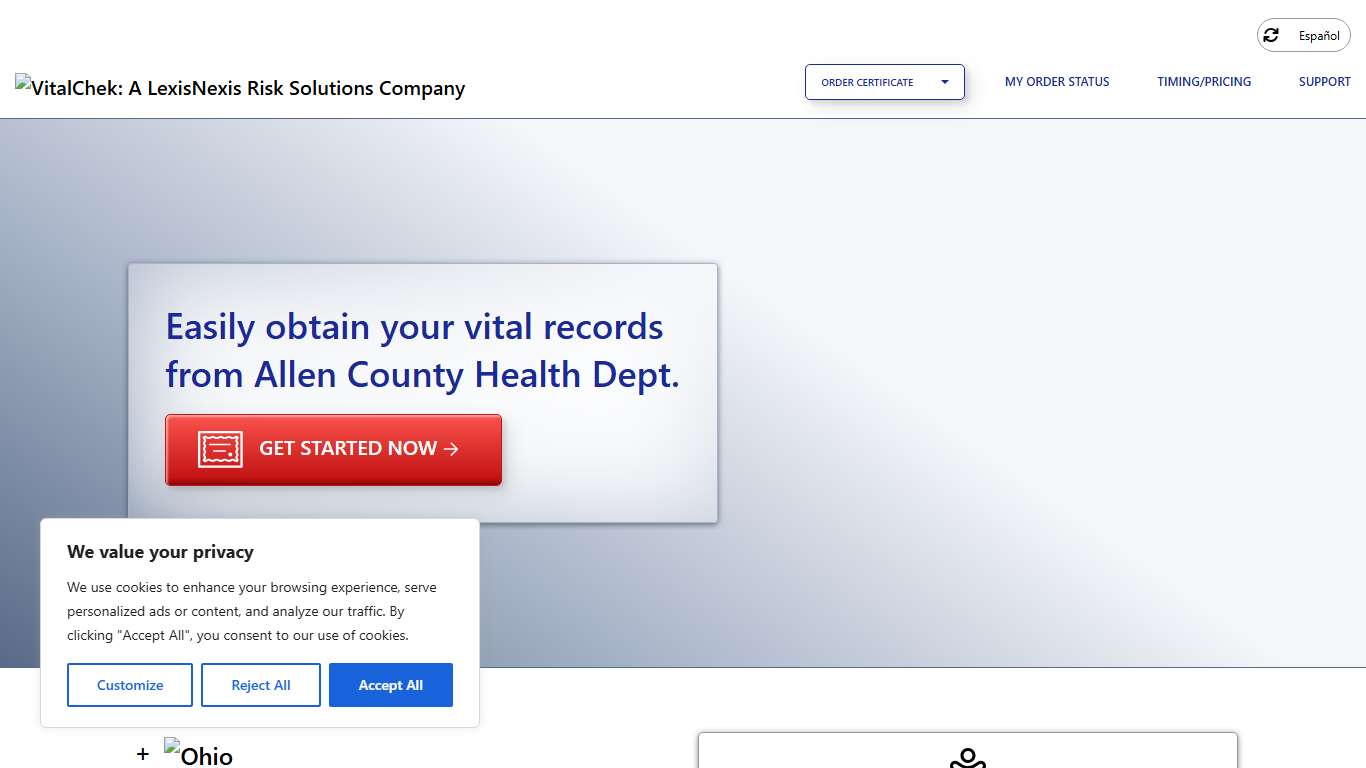 Allen County Health Dept. (OH) | Order Certificates - VitalChek