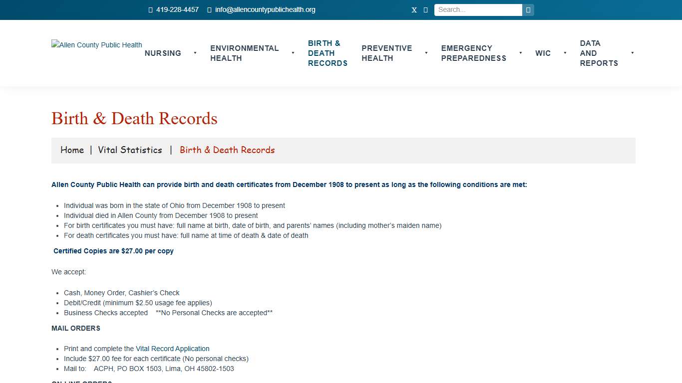Birth & Death Records | Allen County Public Health